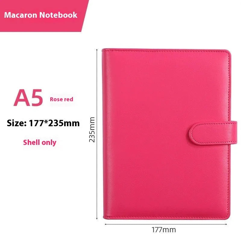 A5 solid colour PU leather notebook shell with zipper closure for loose-leaf binders