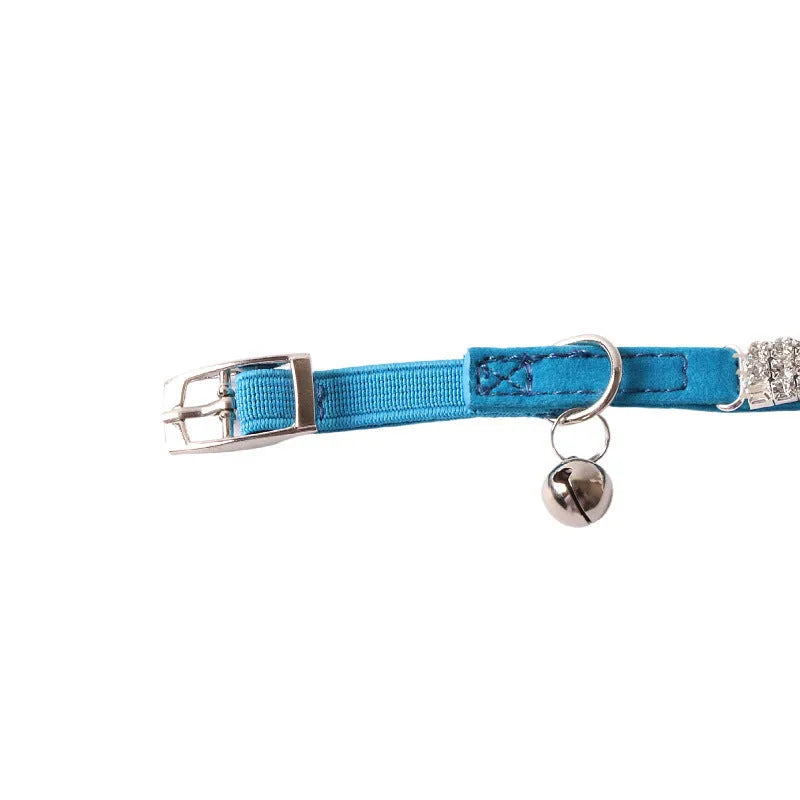 Adjustable flocking cat collar with elastic buckle in six colour options