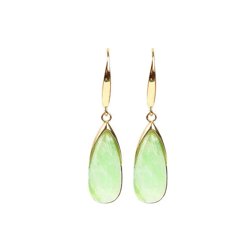 Geometric copper earrings with water droplet design in CP798 jade colour, Chinese retro style.