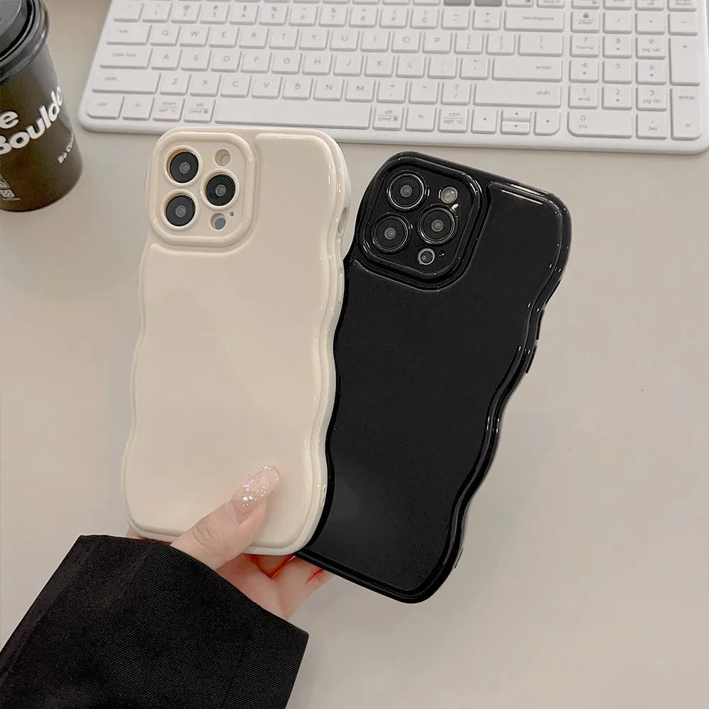 Solid colour TPU air cushion phone case with wave pattern for iPhone, in beige black or berry red