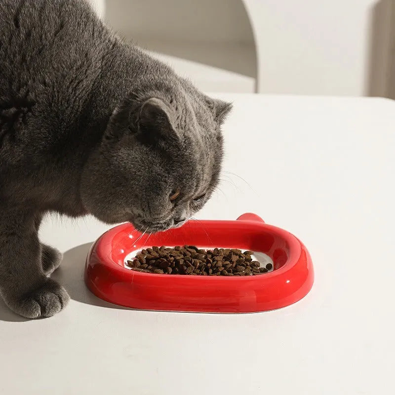 Ceramic pet bowl with colourful animal illustration, suitable for cat or small dog food and water.