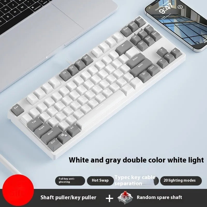 87-key wired mechanical keyboard with hot-swappable switches showing multiple colour combination options