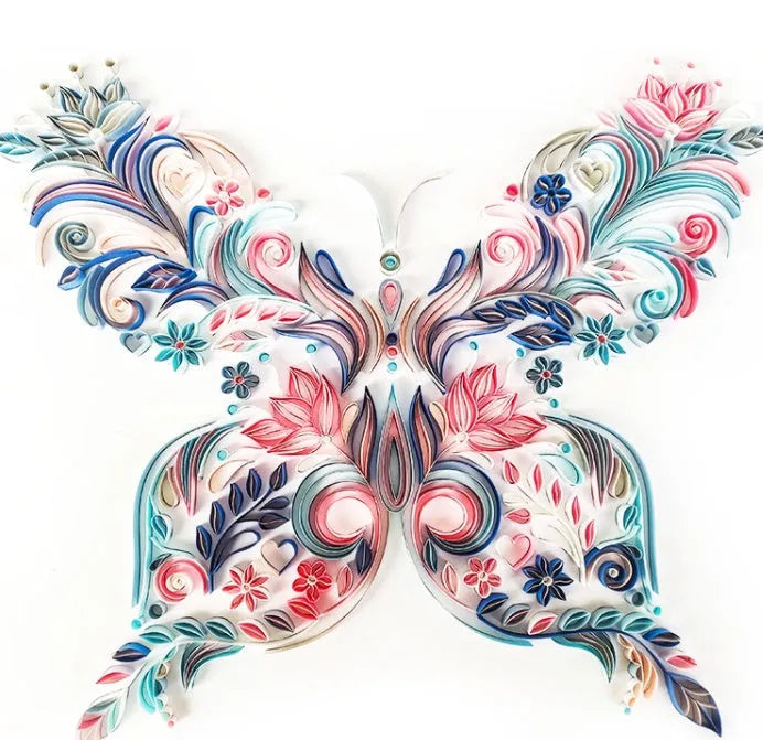 20 inch blue and pink butterfly quilling craft material pack with tools including scissors and glue