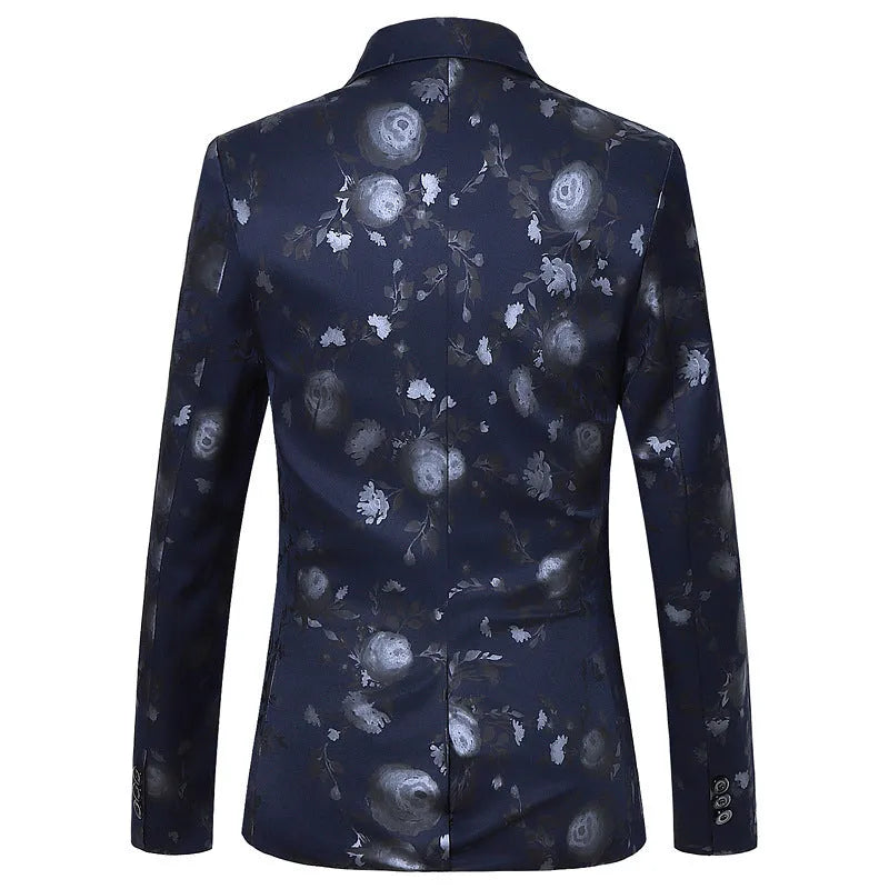 Men's slim fit single button suit jacket in polyester with suit collar, back slit and long sleeves, Korean style casual blazer