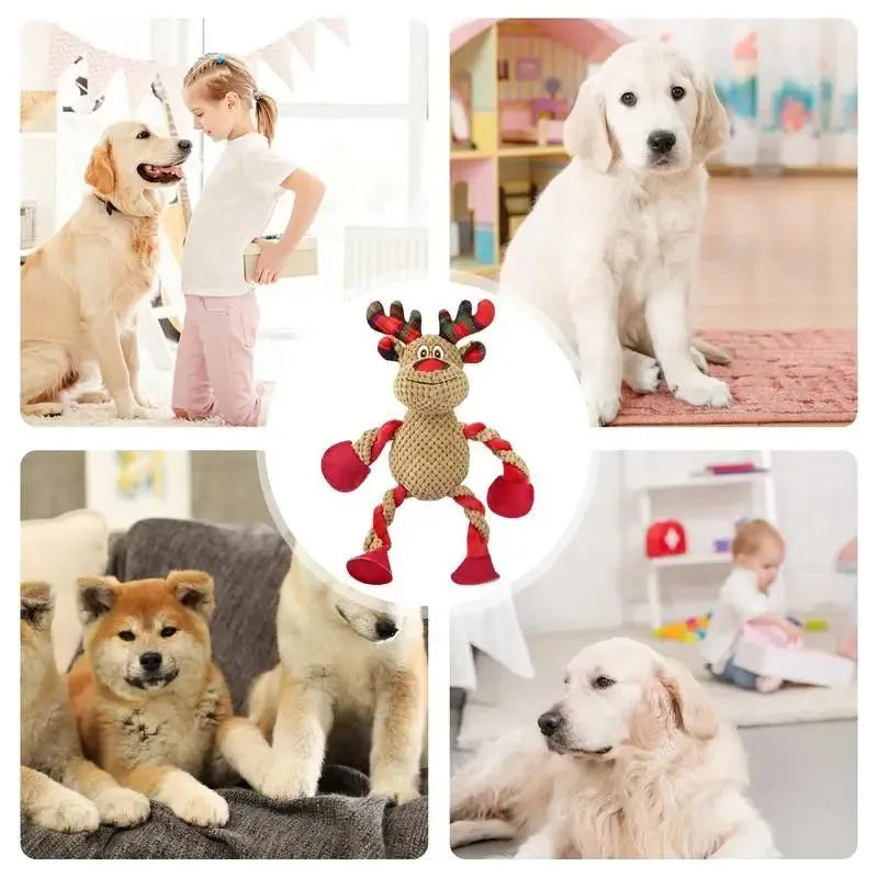 Interactive Christmas dog toy in squeaky plush, about 35*14*8cm, 140g, in Black, Brown, or White