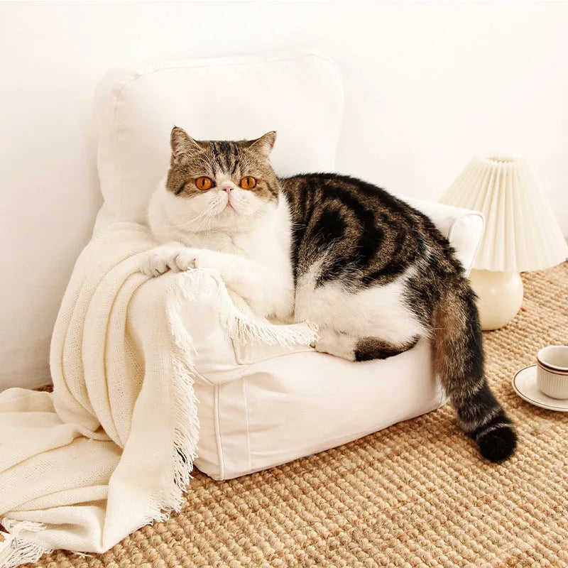 Nordic sofa cat pet bed in plaid cloth, 47x35cm rectangular indoor kennel for cats and small dogs