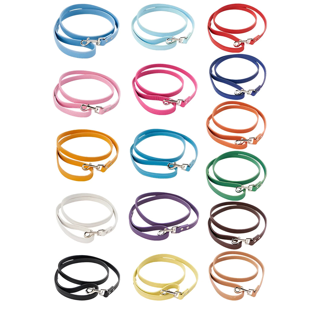 PU leather pet leash and collar set for cats and small dogs in multiple colours on a white background