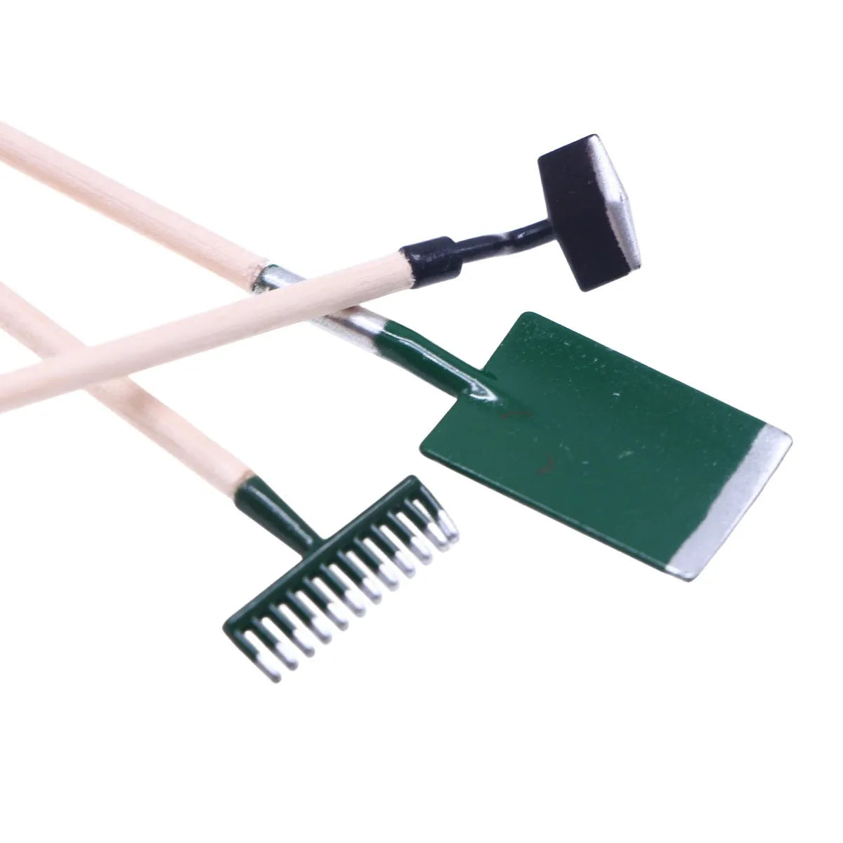Alloy miniature garden tool set for dollhouse and elf garden scenes, 3pcs set