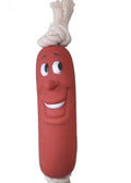 Red silicone sausage gnaws pet toy with dental cleaning knots