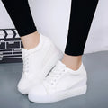 Women's inner height increase platform shoes, PU upper, rubber sole, black or white, sizes 34-40