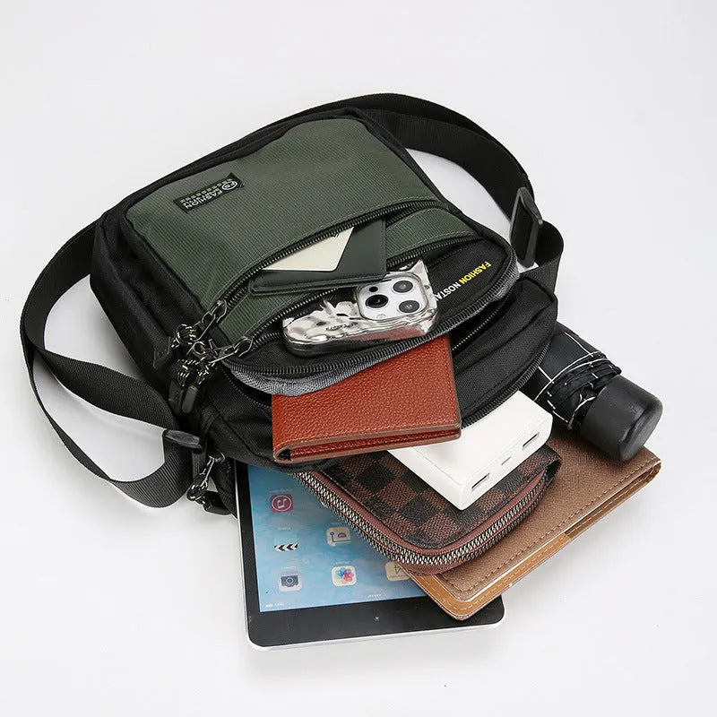Men's nylon crossbody bag in green colour with urban simplicity style and waterproof feature