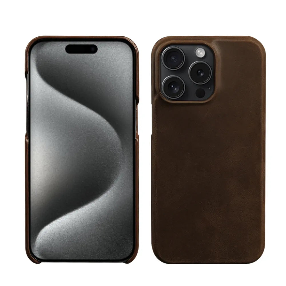 Genuine leather Crazy Horse pattern phone case for iPhone in dark brown with anti-fall protection