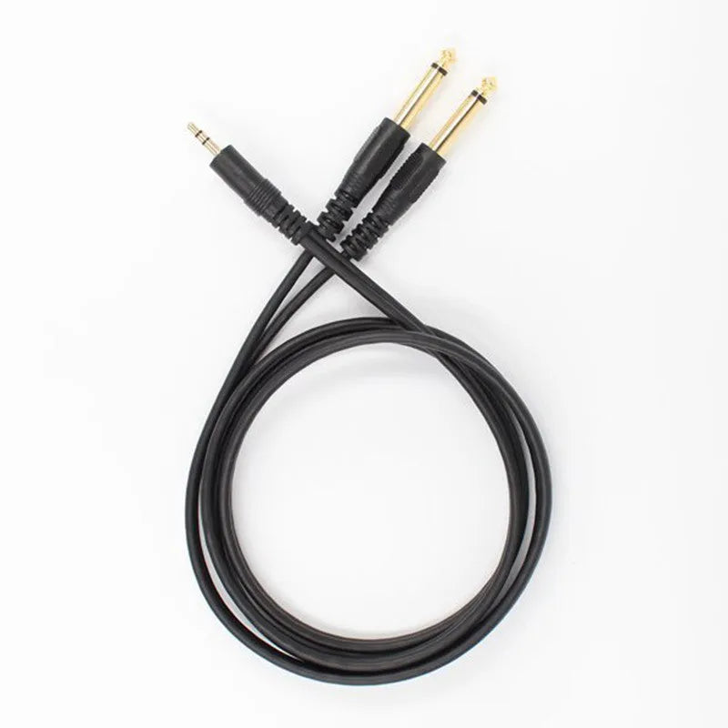 3.5mm to 6.35mm stereo audio cable with black PVC jacket and gold-plated male connectors.