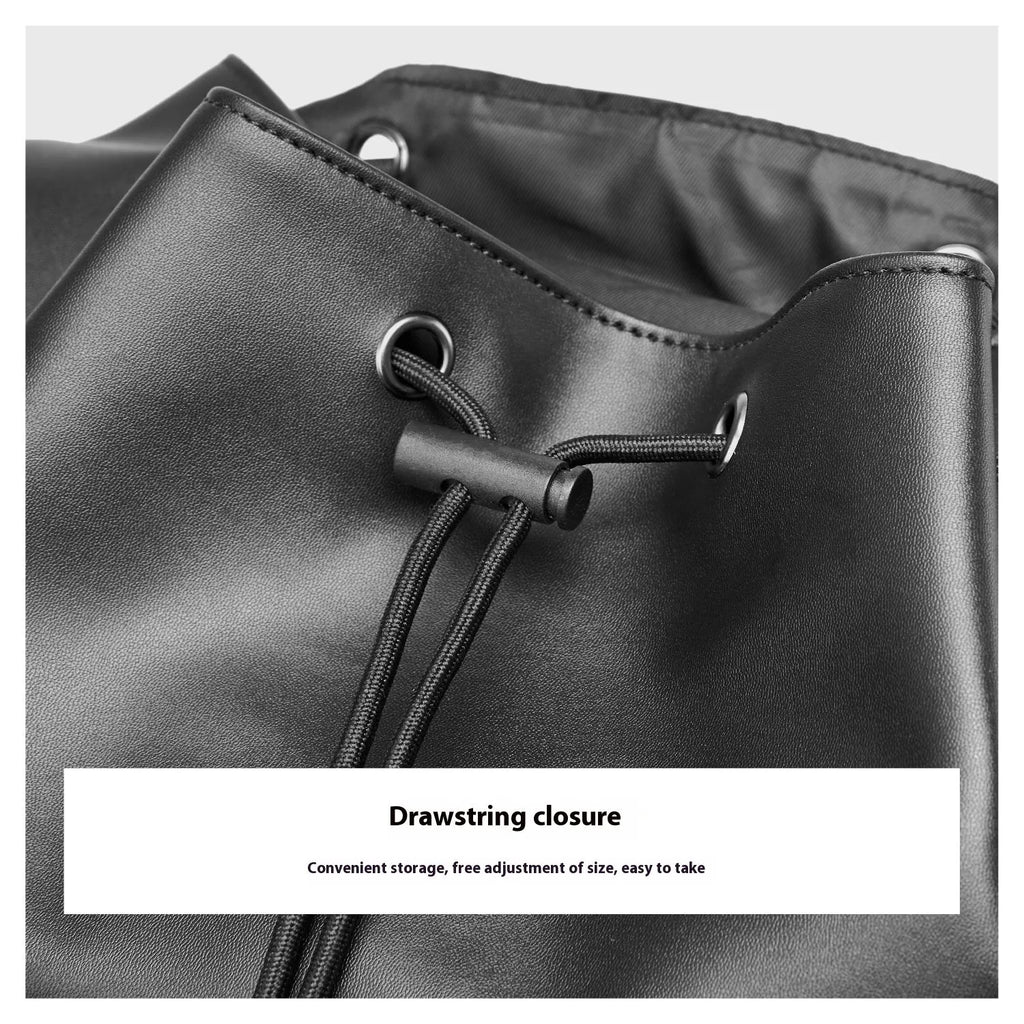 Men's black PU leather backpack with waterproof function, polyester lining and 20-35L capacity