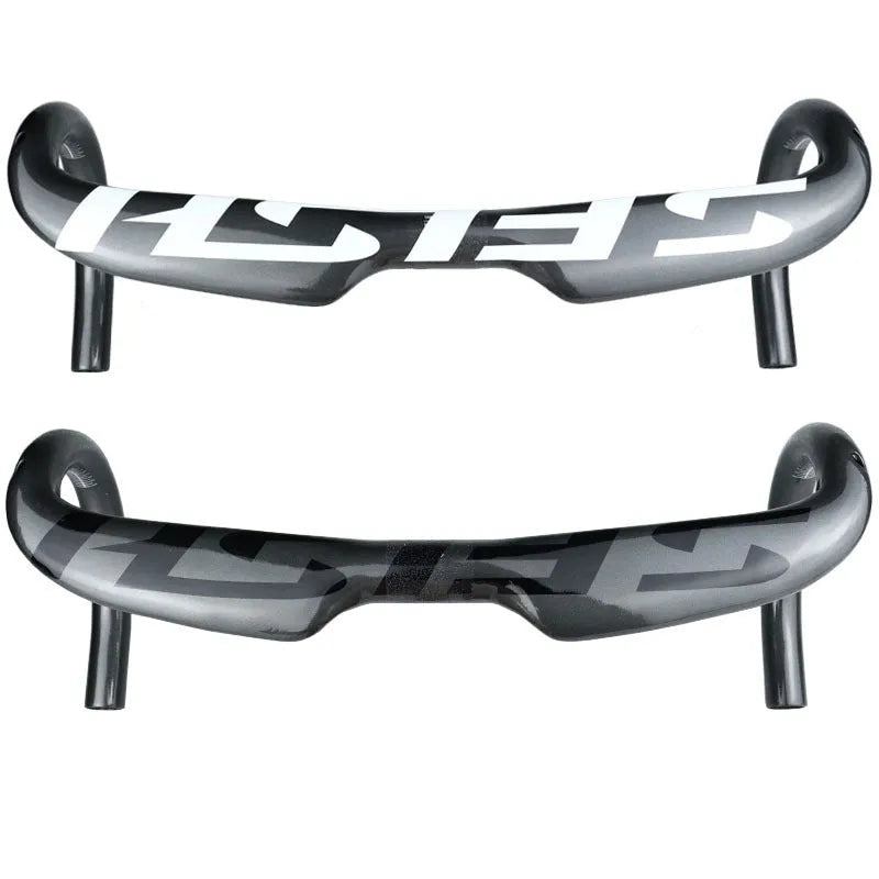 Carbon fibre road bicycle drop handlebar shown in a choice of colours and multiple width sizes.