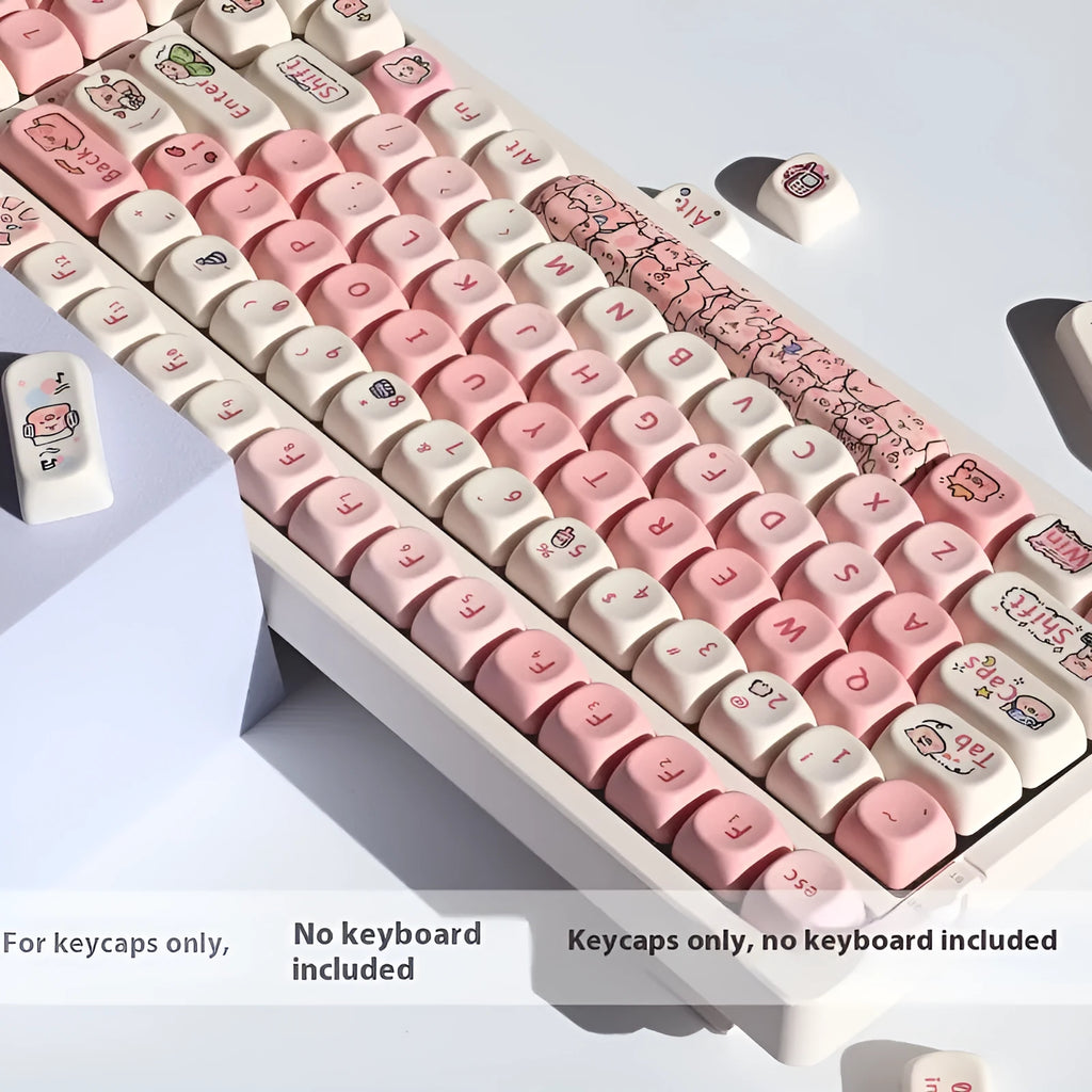 Pink fragrant pig design PBT key cap with five-sided sublimation printing for mechanical keyboards