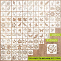 Milky white PET film spray painting stencil sheets with hollow-cut animal, flower, letter, and mandala designs.