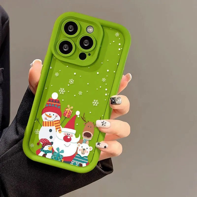 Frosted Santa Claus silicone phone case for iPhone in Black, Rose Red or White with Christmas pattern