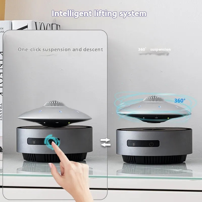 Automatic lifting magnetic levitation Bluetooth speaker floating above its base