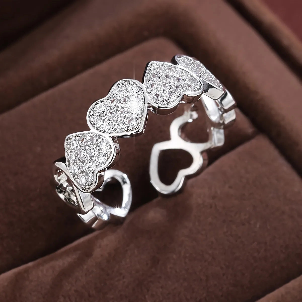 Adjustable opening copper couples ring with geometric heart design in gold or silver finish