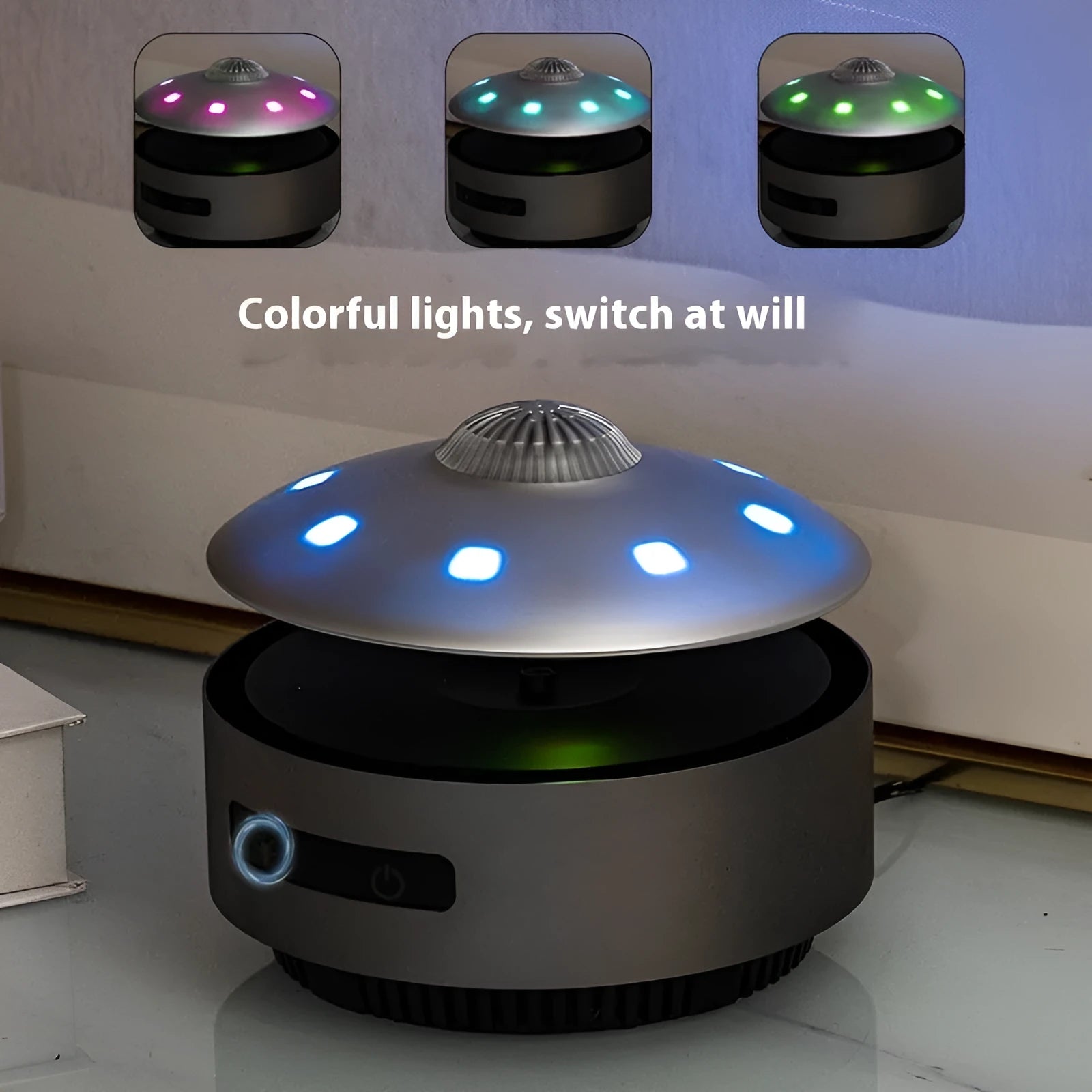 Automatic lifting magnetic levitation Bluetooth speaker floating above its base