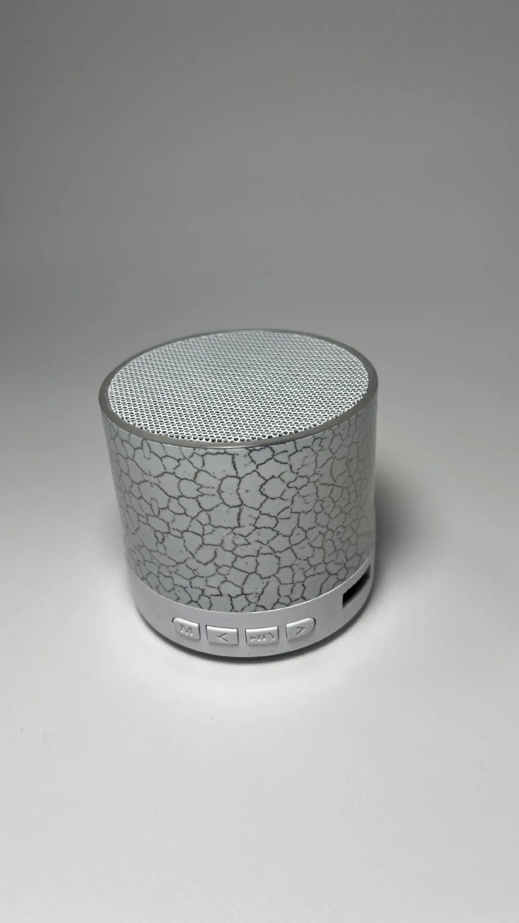 White A9 Mini Cracked Bluetooth Speaker with TF card slot and LED light