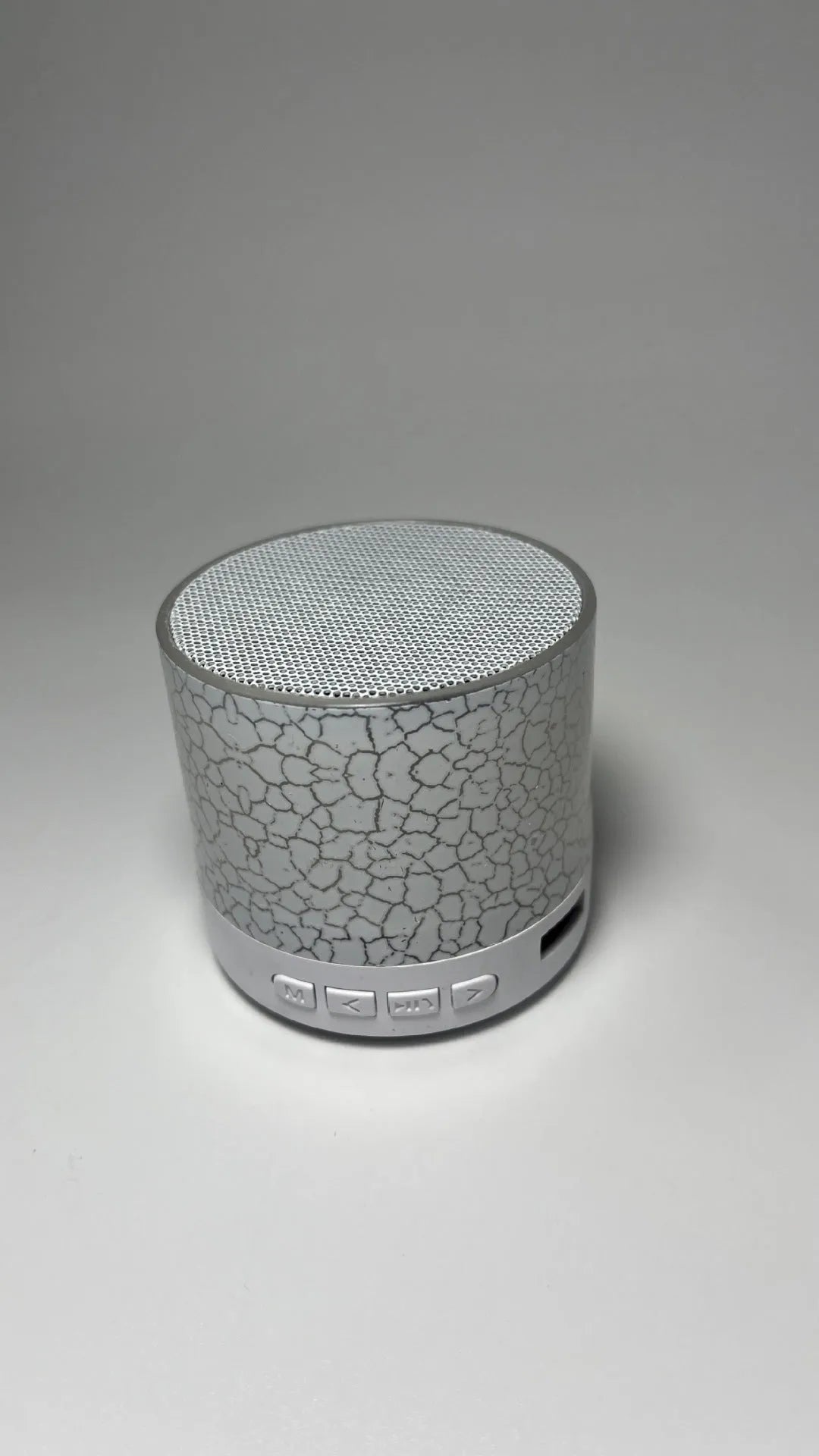 White A9 Mini Cracked Bluetooth Speaker with TF card slot and LED light