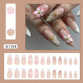 W1764 simple flower French style rock pattern fake nails 24 piece set
