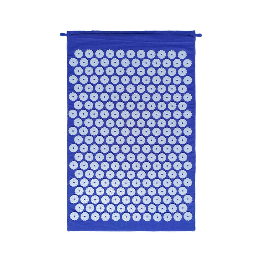 Acupuncture massage mat set with 68x42x2cm cushion and 38x15x10cm headrest in black and blue