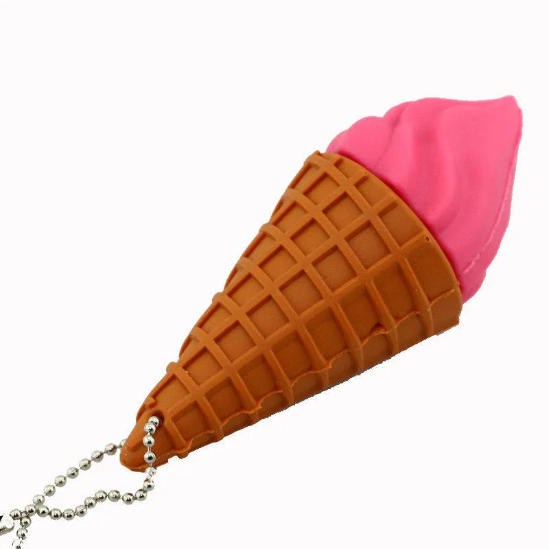Mini ice cream shaped pink USB flash drive showing plastic construction and USB connector