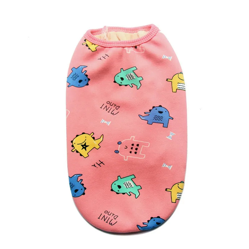 Plush polyester pet vest in blue dinosaur colour, autumn winter casual style, sizes S to 6XL