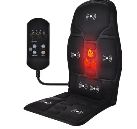 Black AC-powered cervical kneading massager with wireless remote control on flat surface