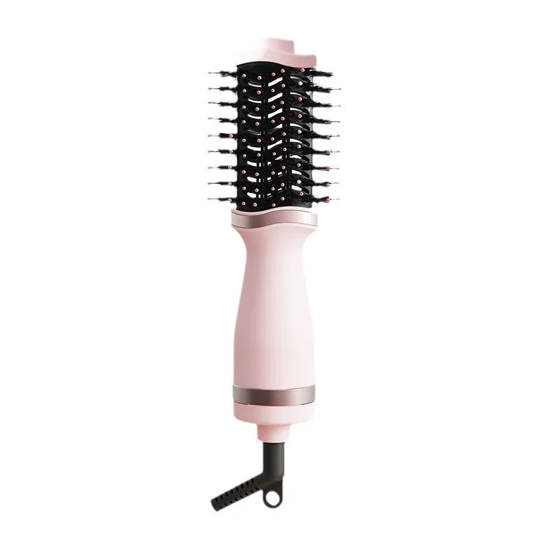 Pink multifunctional hair dryer with hair comb and curling attachment for constant temperature styling