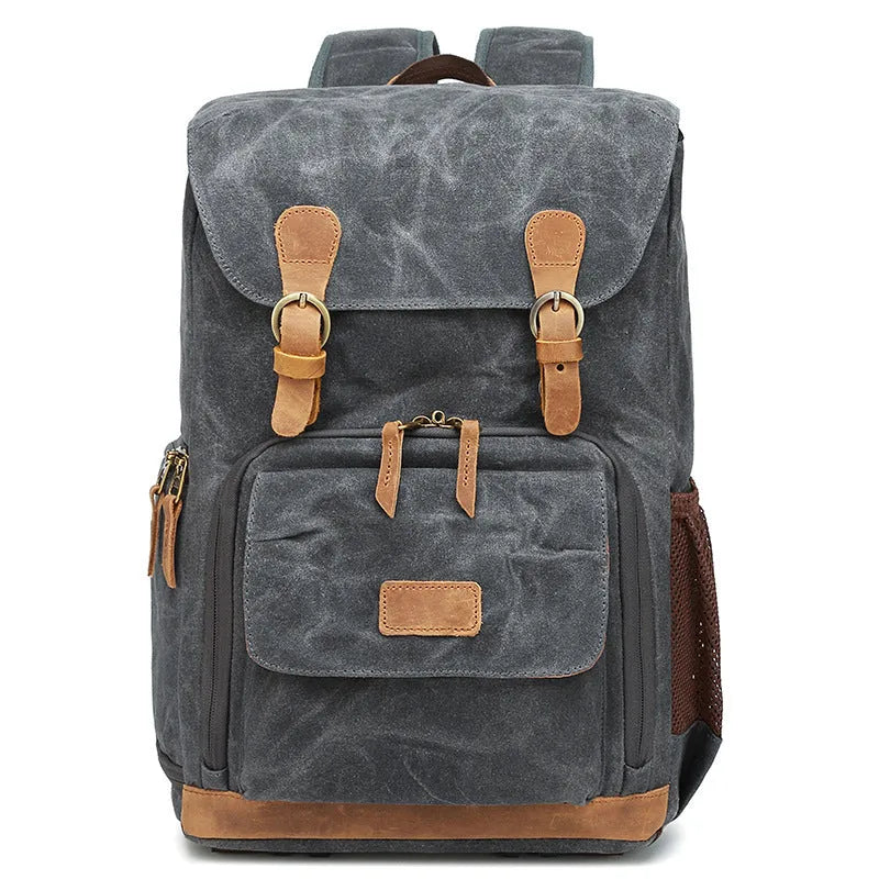 Canvas DSLR camera backpack in khaki colour with waterproof anti-theft features