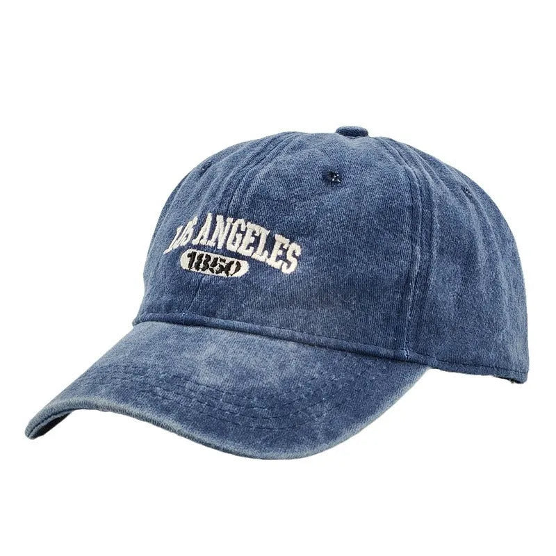 Retro personalised distressed letters embroidered peak cap in beige colour with adjustable strap