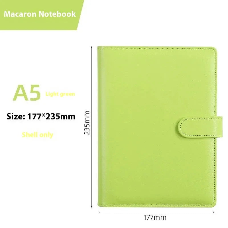 A5 solid colour PU leather notebook shell with zipper closure for loose-leaf binders