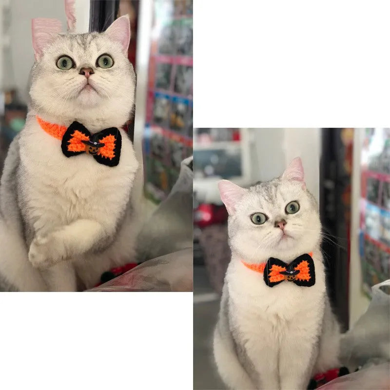 Halloween pet collar and hat set for cats, neck 15-35cm, hat inside diameter 7cm