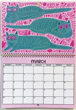 A2 size cat-themed wall calendar with monthly feline artwork on 200gsm paper