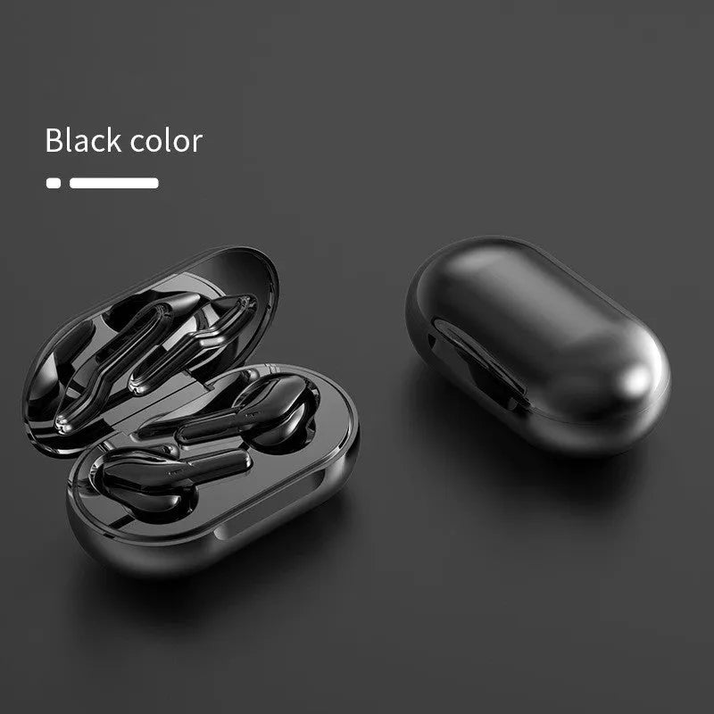 Binaural Bluetooth V5.0 in-ear headphones in black with charging compartment and food-grade silicone ear caps