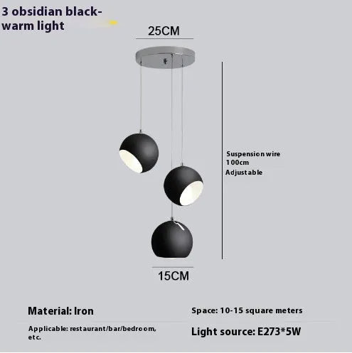 Post-modern Nordic ball chandelier lamp in single-head and three-head configurations