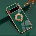 Rotating ring phone case for Google Pixel in electroplated TPU with bracket and anti-fall function, shown in black