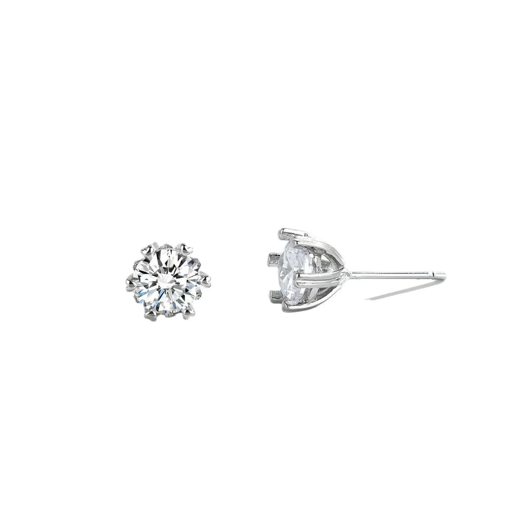 Brass zircon heart shape stud earrings with six claw setting in silver and gold pair