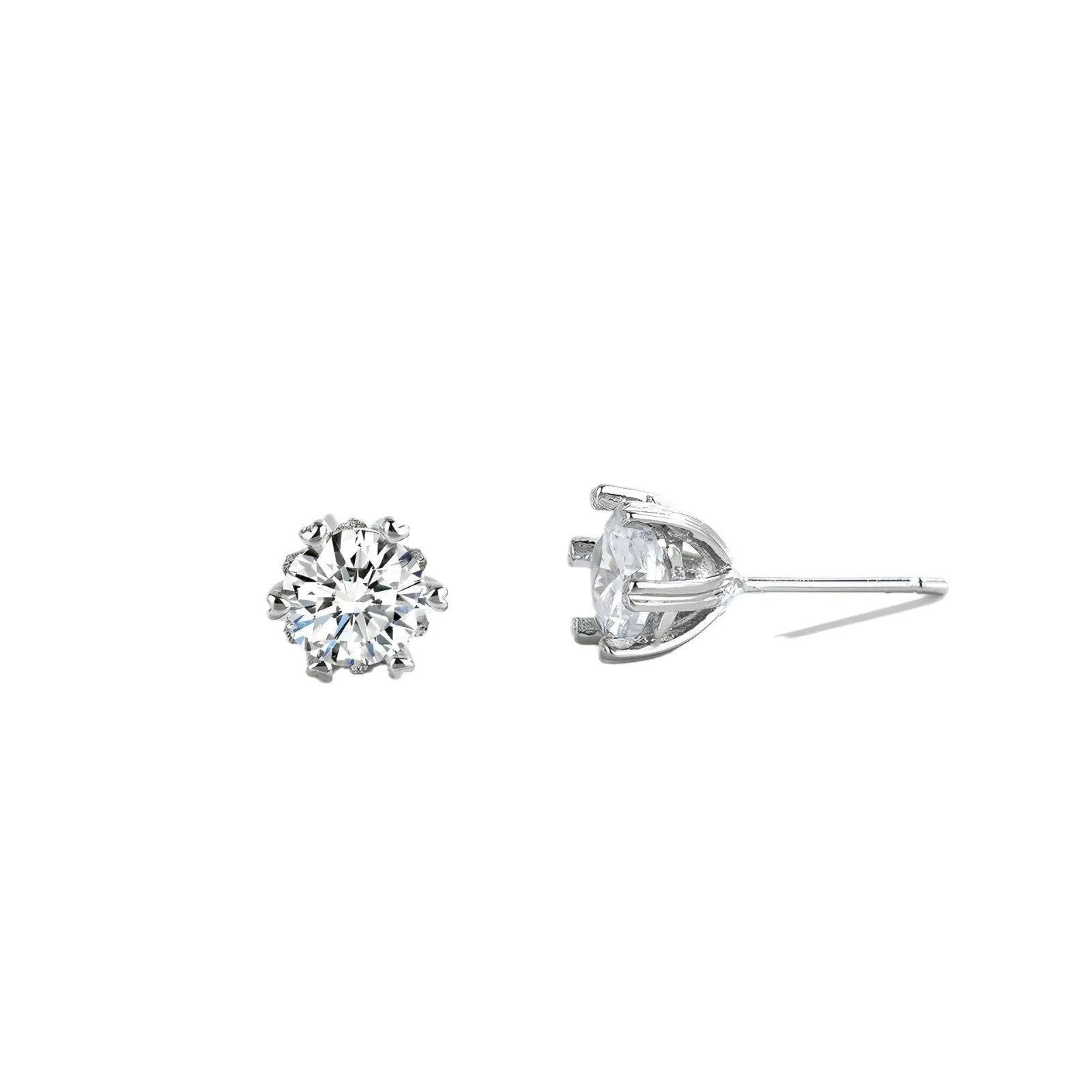 Brass zircon heart shape stud earrings with six claw setting in silver and gold pair