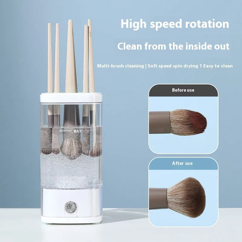 Automatic makeup brush cleaning machine storage box, 7.6x7.6x16cm, USB cup brush, elegant gray, 3.7V 8000rpm