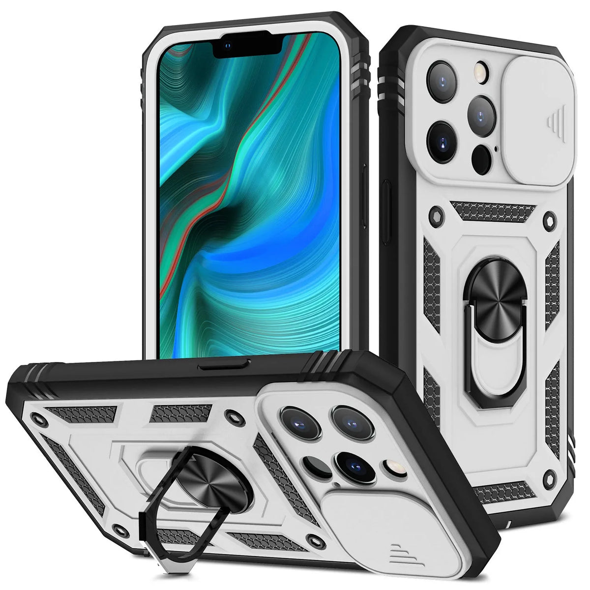 Magnetic iPhone case with sliding window bracket in two-tone colours