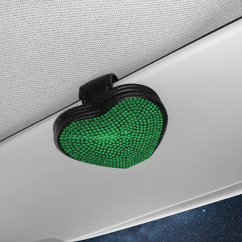 Diamond-encrusted PU leather magnetic clip for car sun visor holding sunglasses
