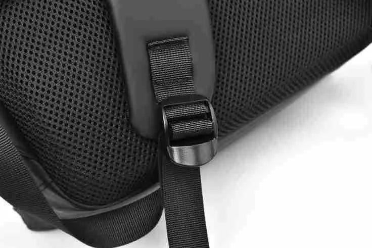 Simple black PU leather backpack with visible sewing thread detailing and large storage capacity