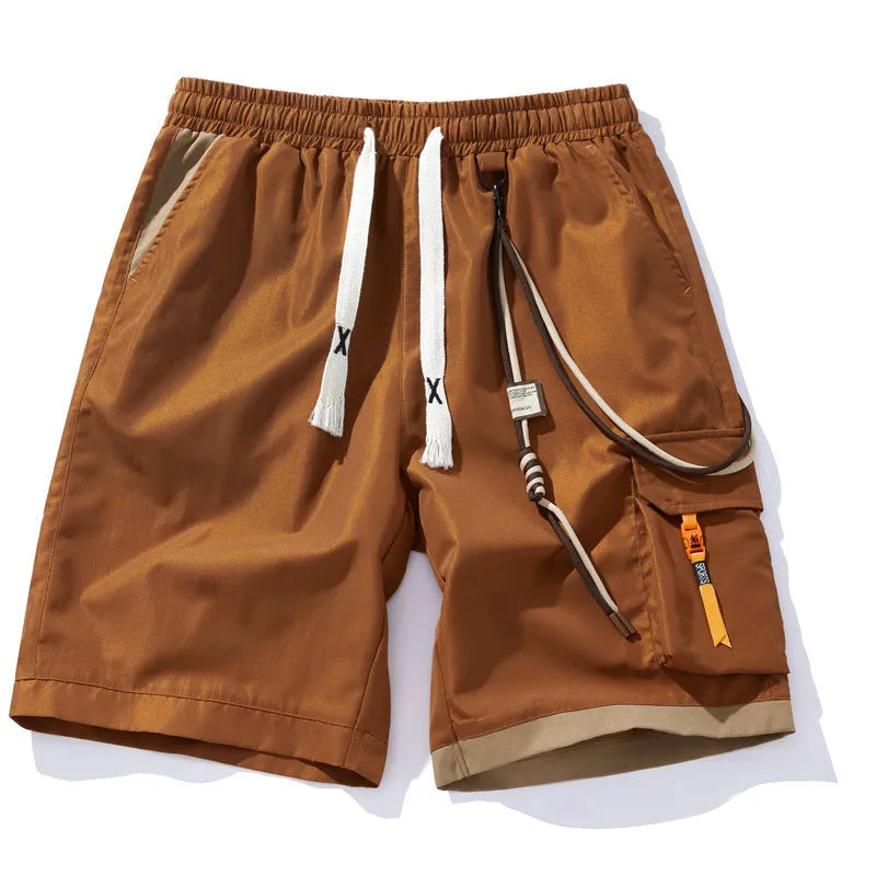 Men's loose-fit bamboo fibre sports shorts in coffee colour, showing high waist and cropped straight-leg design.