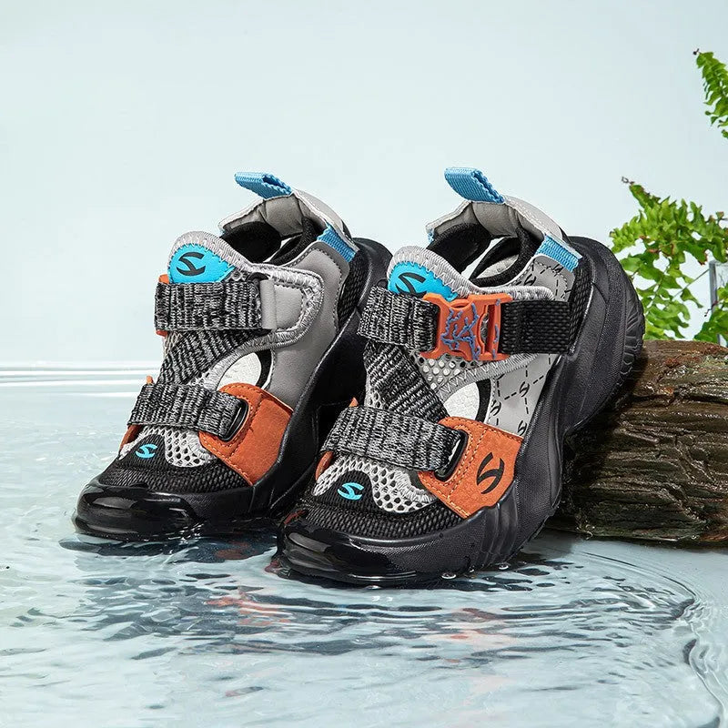 Boys' summer sandals with single mesh upper, EVA sole, Velcro fastening, army green colour