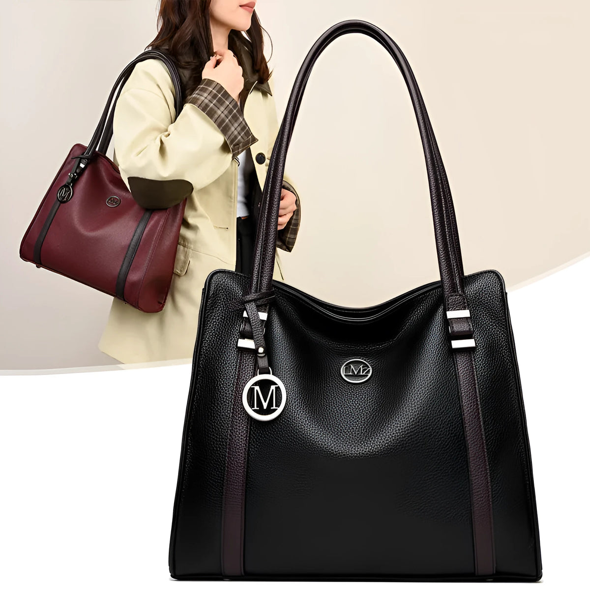 Women's soft PU leather crossbody bag in horizontal square shape with double shoulder straps